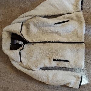 EUC 2012 Patagonia Alder Creek Sherpa Jacket Button Women M Ivory Brown Lined